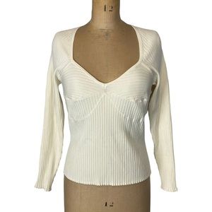 Heartloom Ivory Bustier Detail Ribbed Knit Sweater Size L